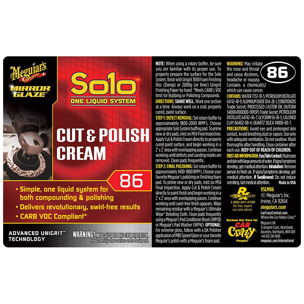 Meguiar's Bottle Label - Solo Cut & Polish Cream #86