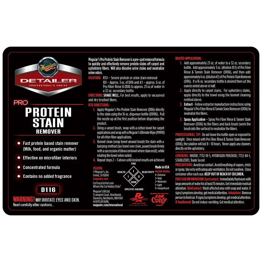 Meguiar's Bottle Label - Pro Protein Stain Remover #D116