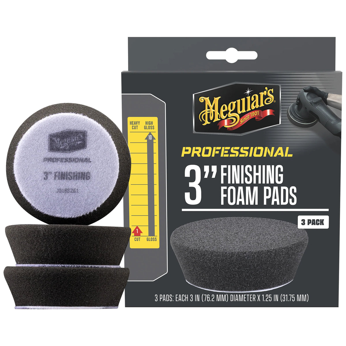 Meguiar's Professional Finishing Foam Pads - 3 inch - Black (3-Pack)